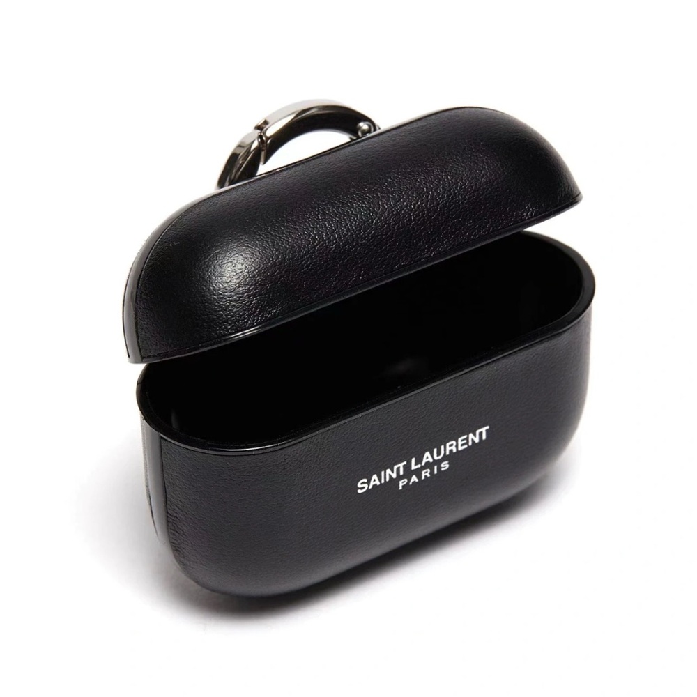 Brand New YSL Saint Laurent Elegant Black Calfskin Keychain/AirPods 3 Case